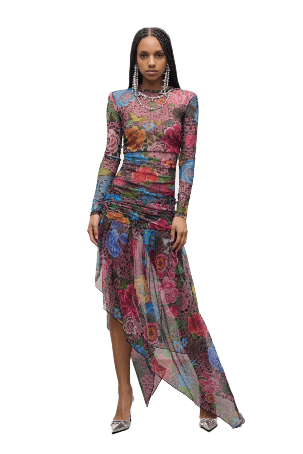 Crystal Embellished Printed Tulle Midi Dress (Copie)
